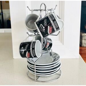 Vintage FASHION 12 pc Silver Holder Black White Red Coffee Set Coffee Shots Mugs
